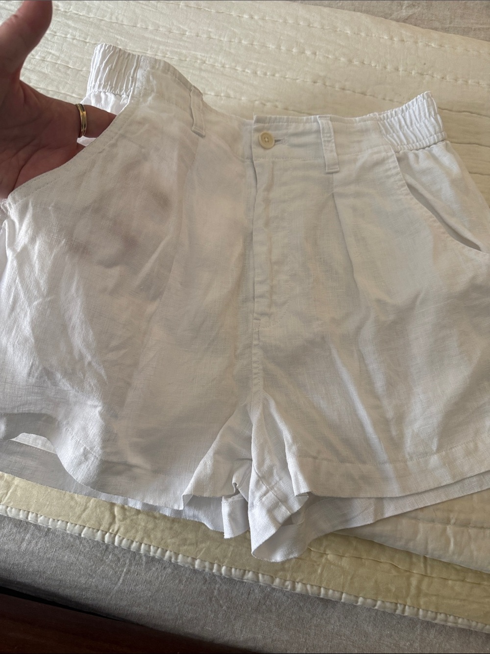 Madewell White High-Rise Linen Blend Pleated Shorts - Picture 3 of 7